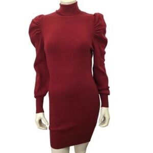 ALLISON & KELLY Red Puff Sleeve Turtleneck Bodycon Dress WOMEN SIZE S
